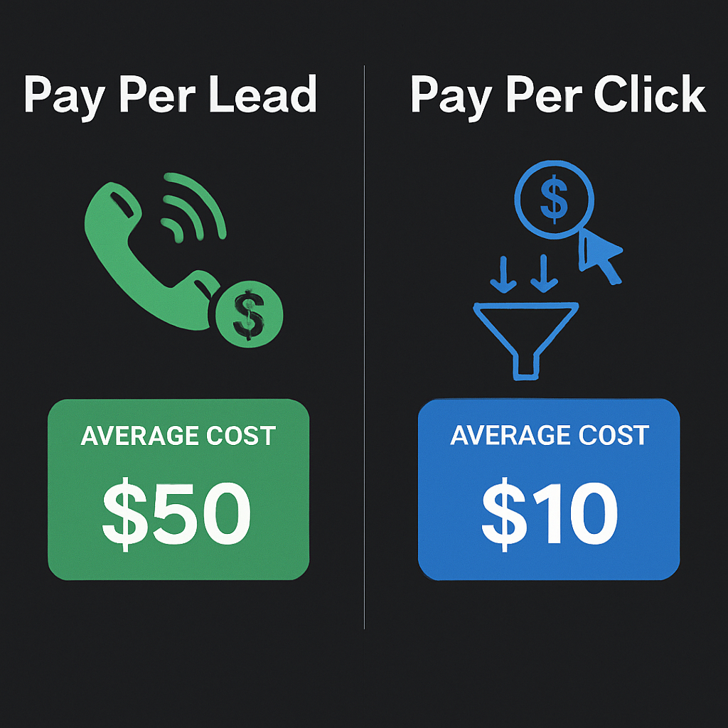 Pay per lead vs pay per click cost model comparison for service business advertising